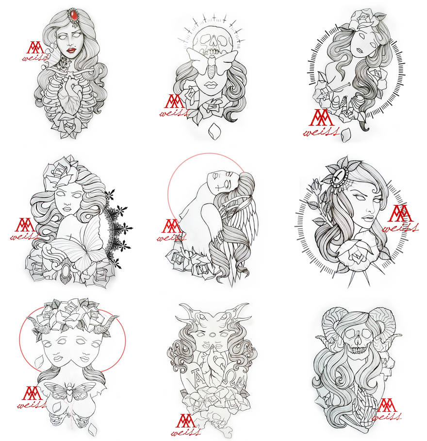 Tattoo Outlines 9 Pcs Pack Part 3 Free Download By Mweiss Art On