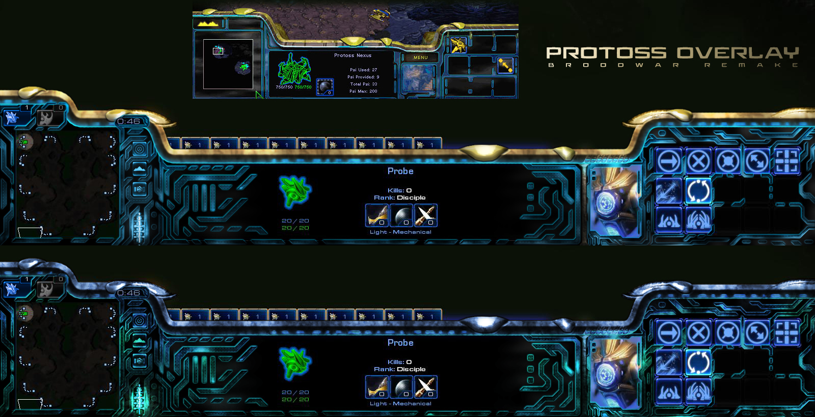 Protoss UI - BW Remake (Golden-Cyan and Shakuras)