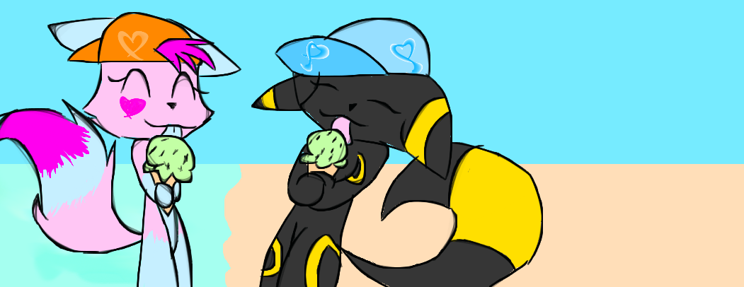 Bitty and Max at the beach eating ice cream