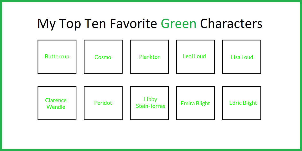 My Top 10 Favorite Green Characters by jrg2004 on DeviantArt