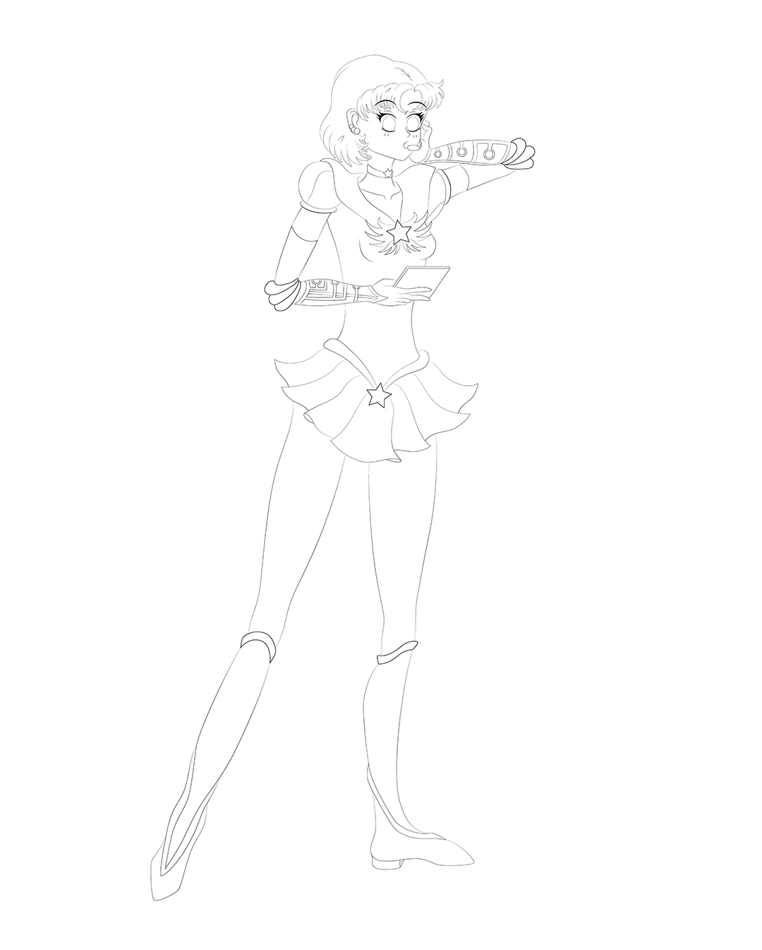 Flowing Sailor Mercury Line Art