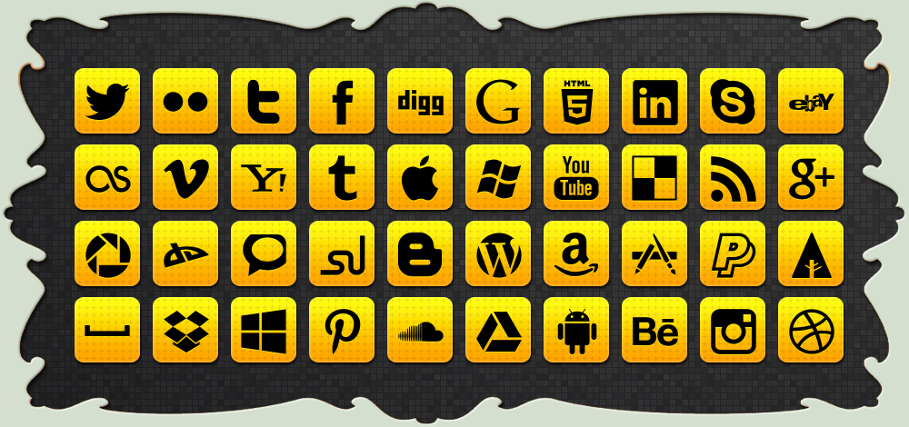 Social Icon Pack Yellow ( 40 Icons ) FREE