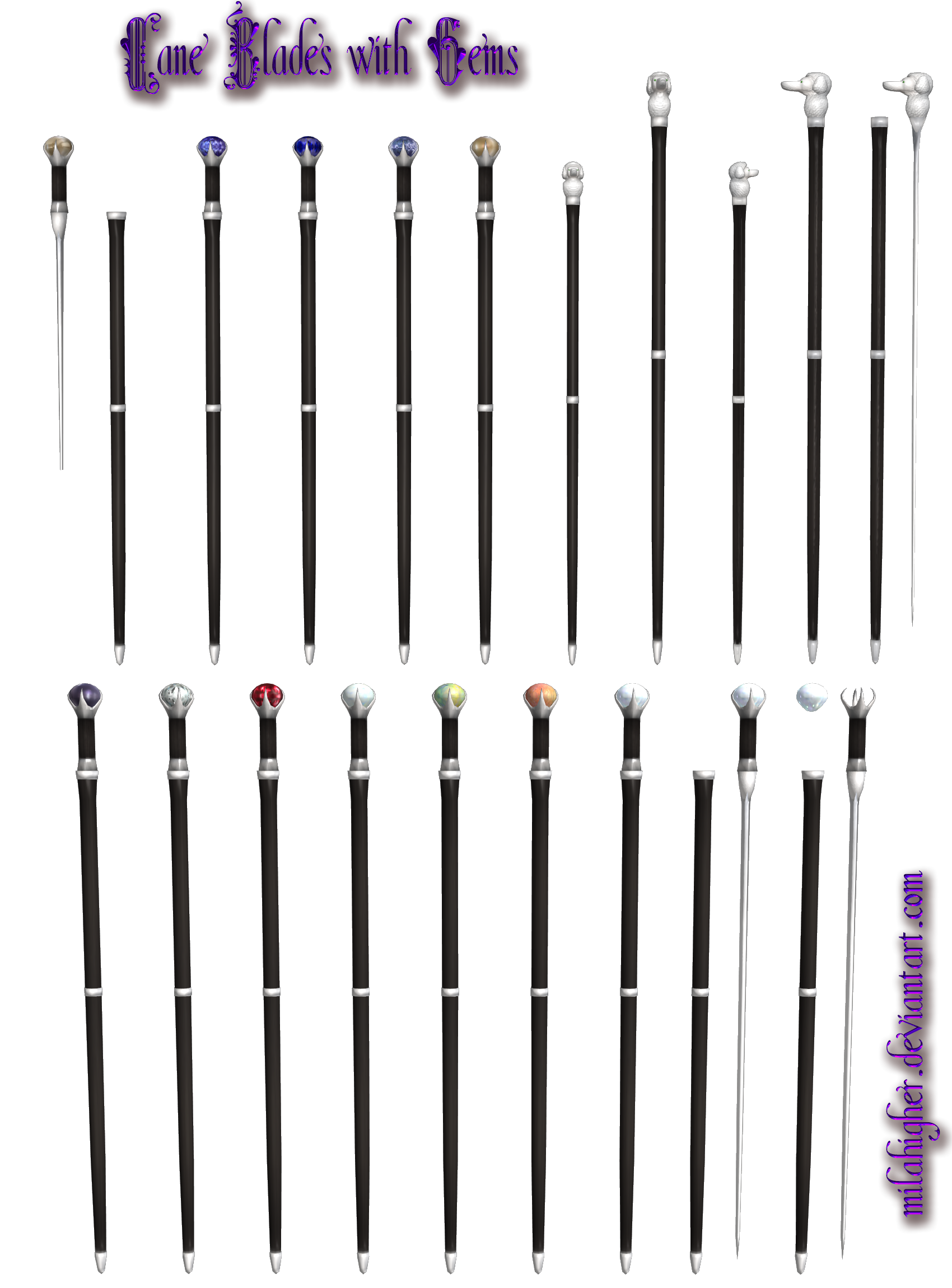 Cane blades with gems (low-poly free)