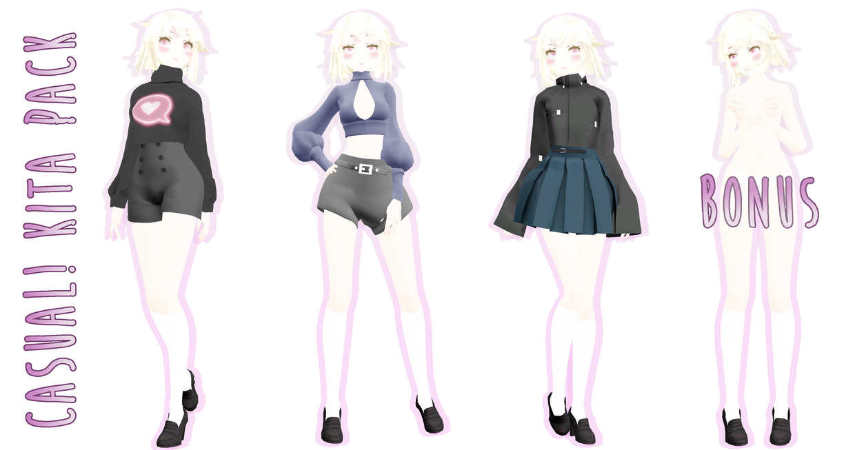 [MMD x YANDERE OC] Casual! Kita Pack + Base [DL] by InvaderIka on