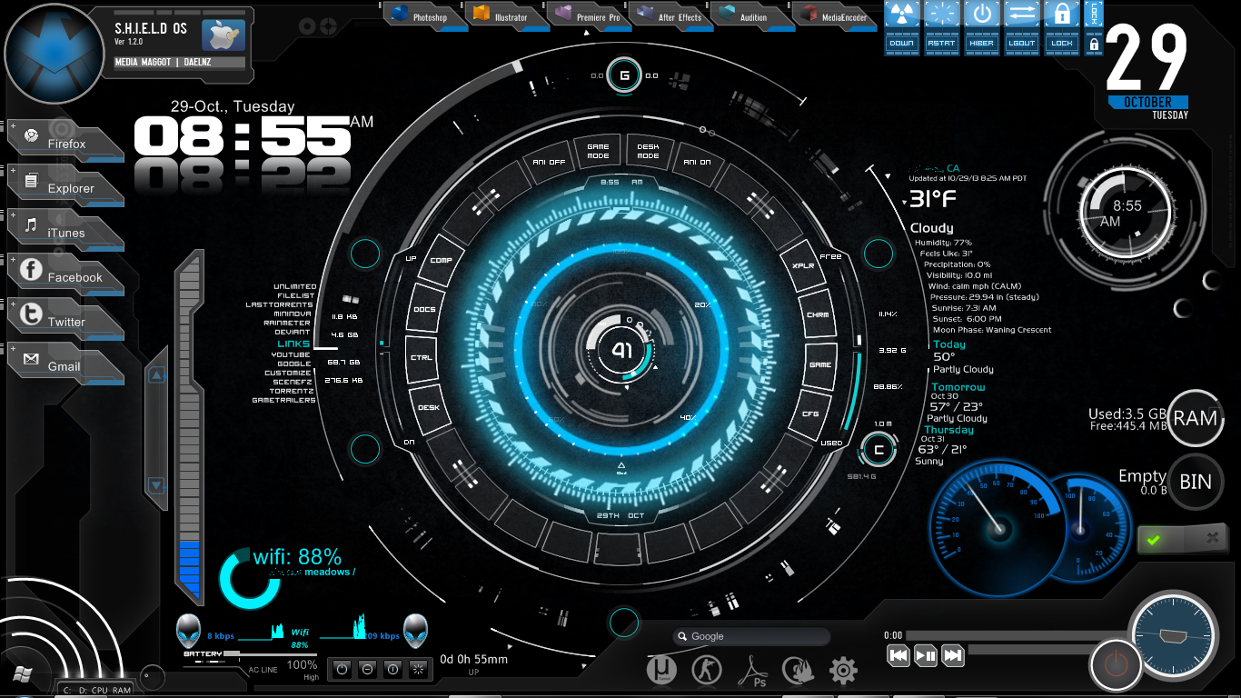 shield-ironman-jarvis rainmeter theme