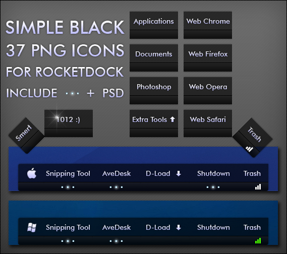 Simple black dock icons