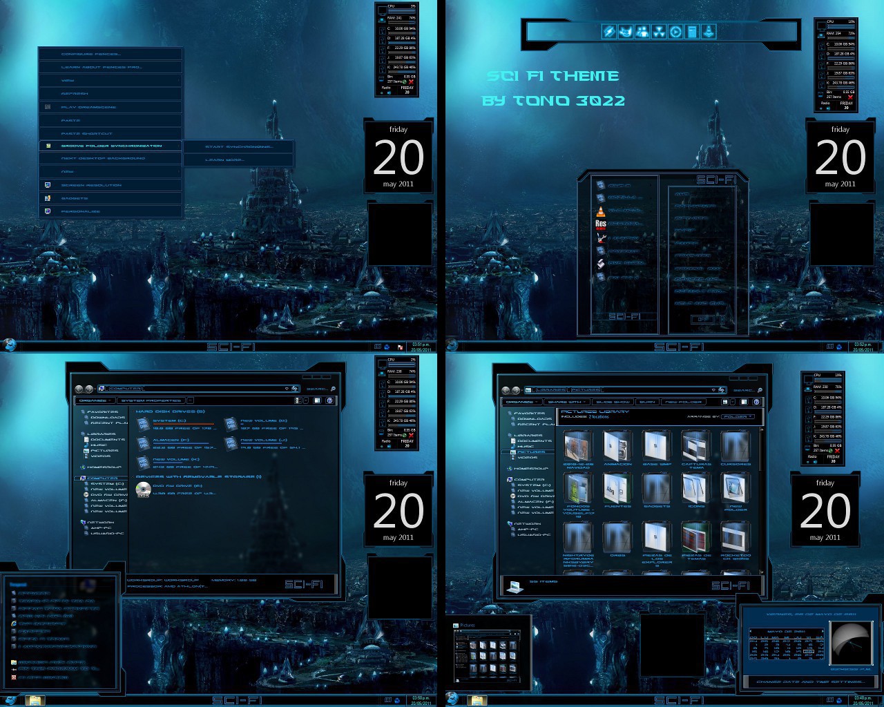 windows 7 theme blue glass sci fi