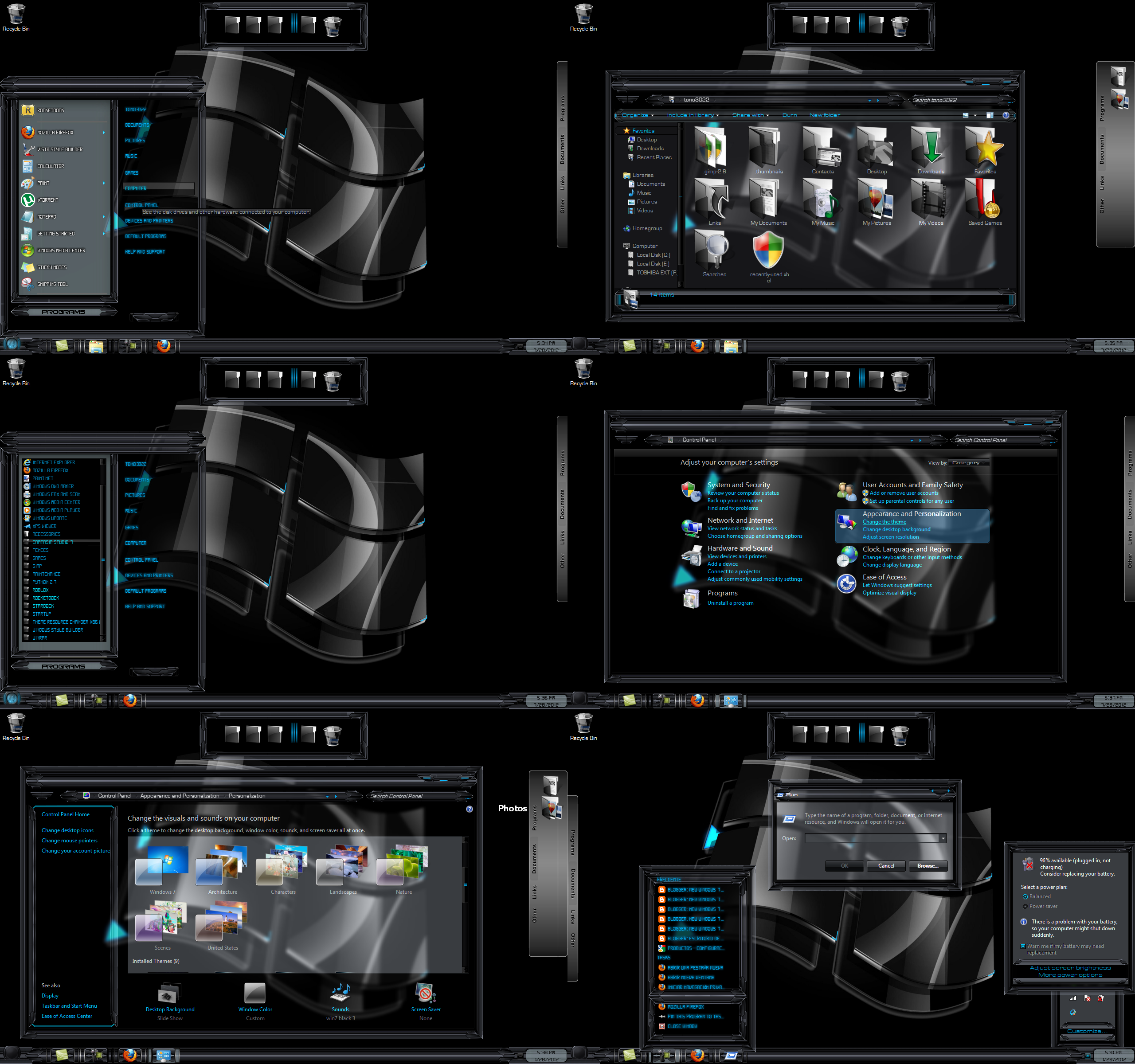 windows 7 theme black glass