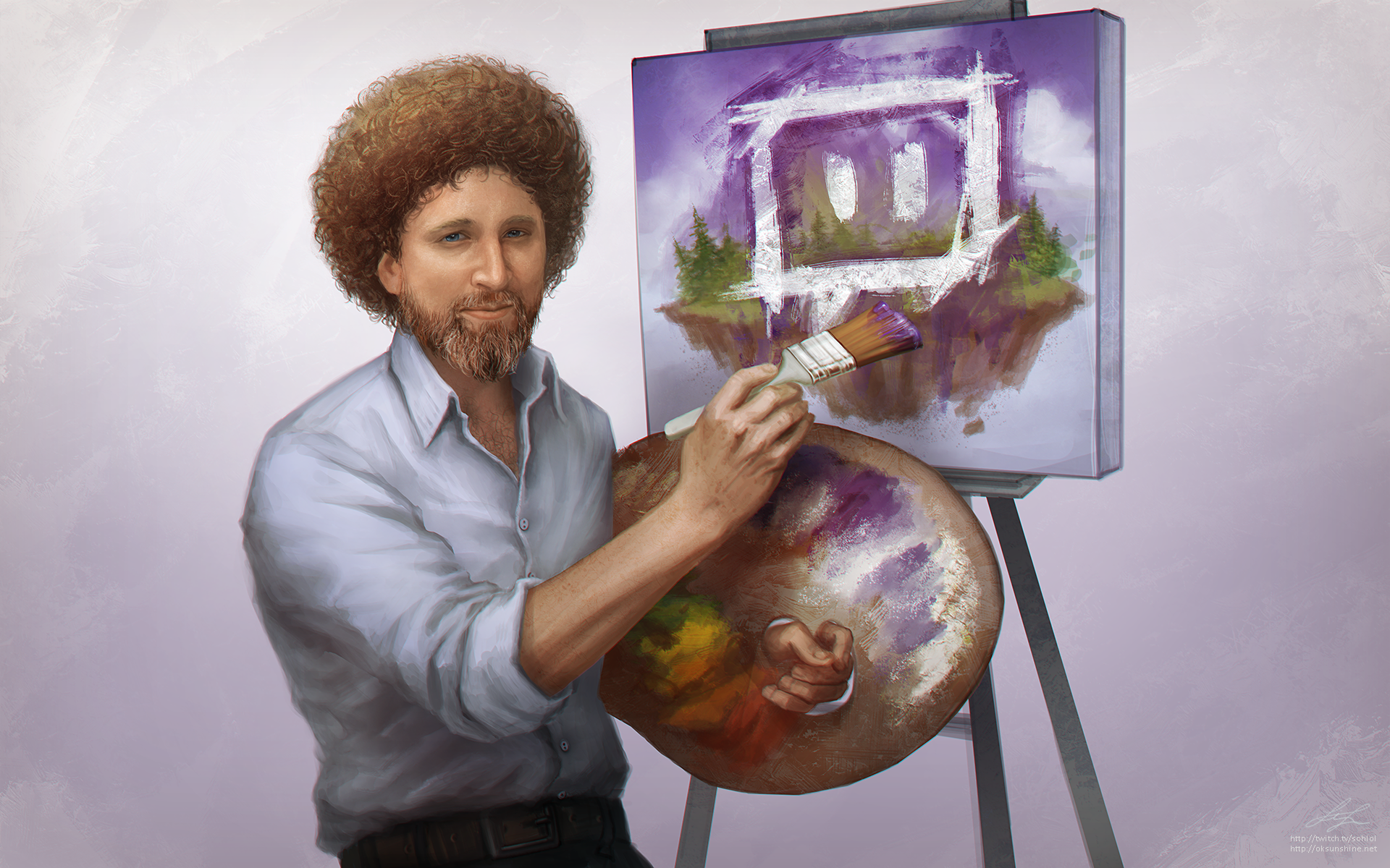 Bob Ross painting a Canvas by StickySurprize on DeviantArt