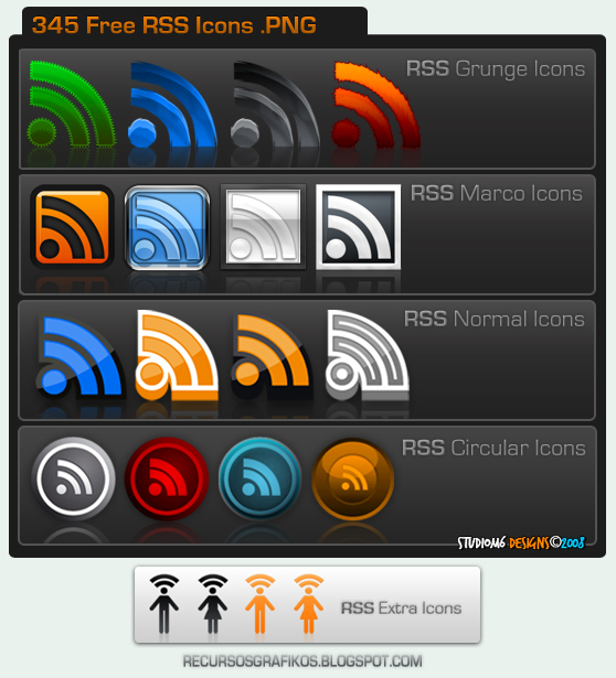 345 Free RSS Icons by ~Studiom6