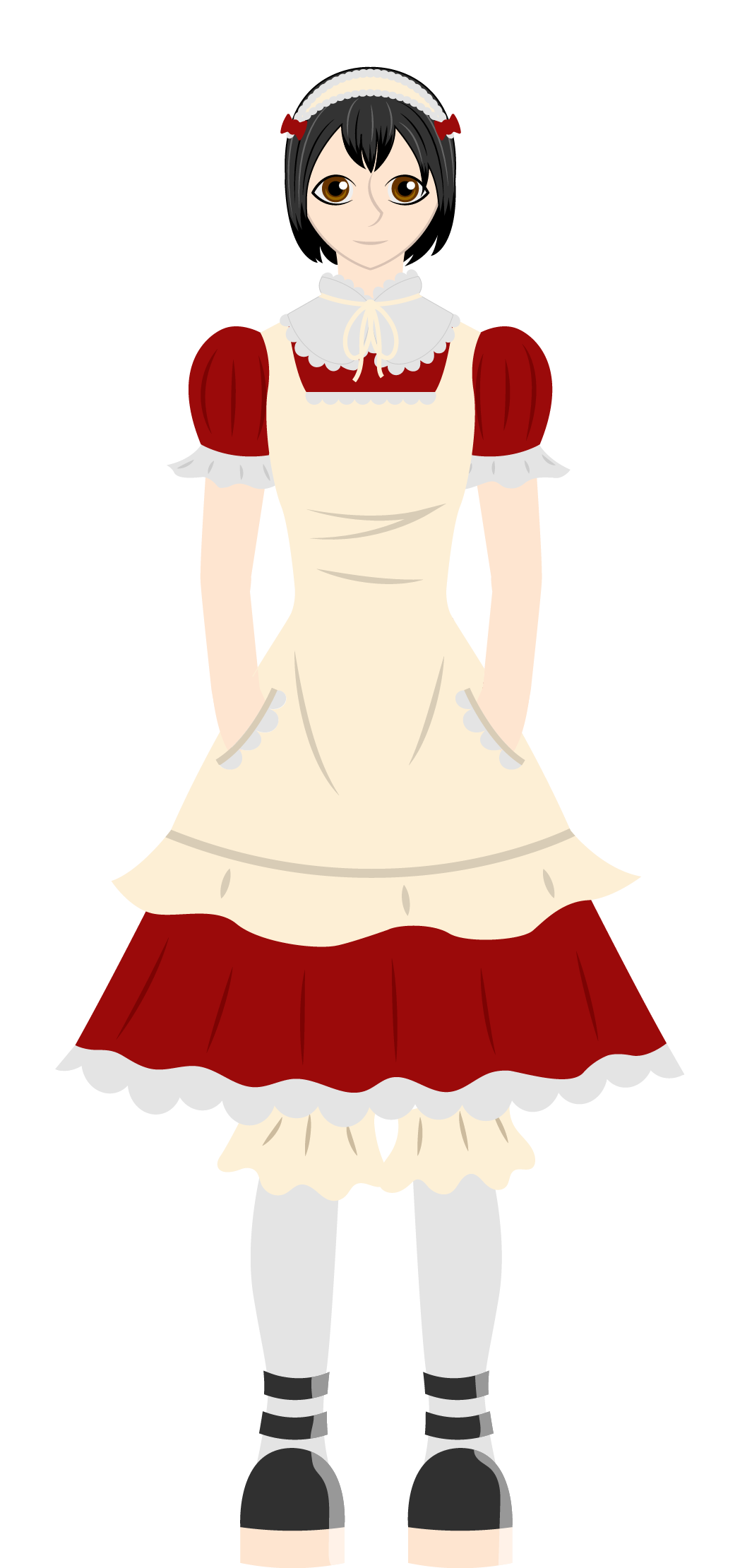 red and cream outfit