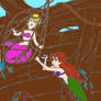 Ariel Saving Pearl from a fishermen's net