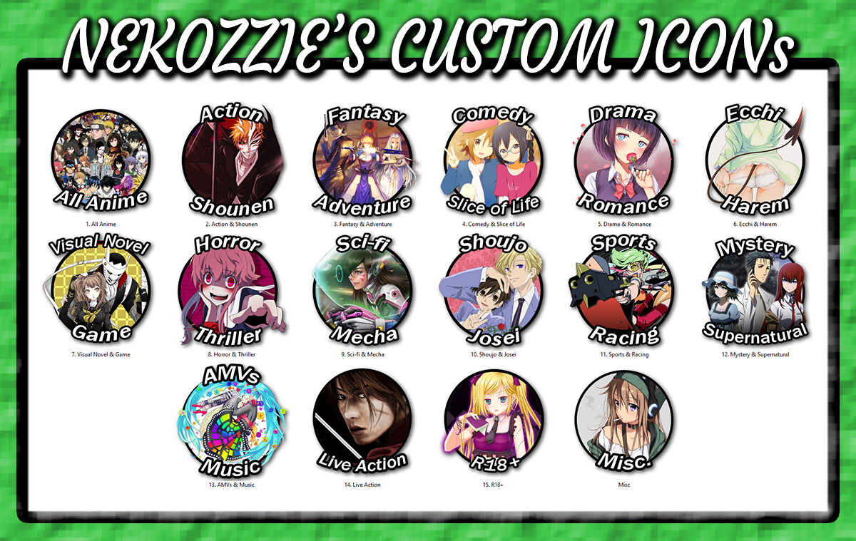 Anime Genre / Category ICONs by Nekozzie on DeviantArt