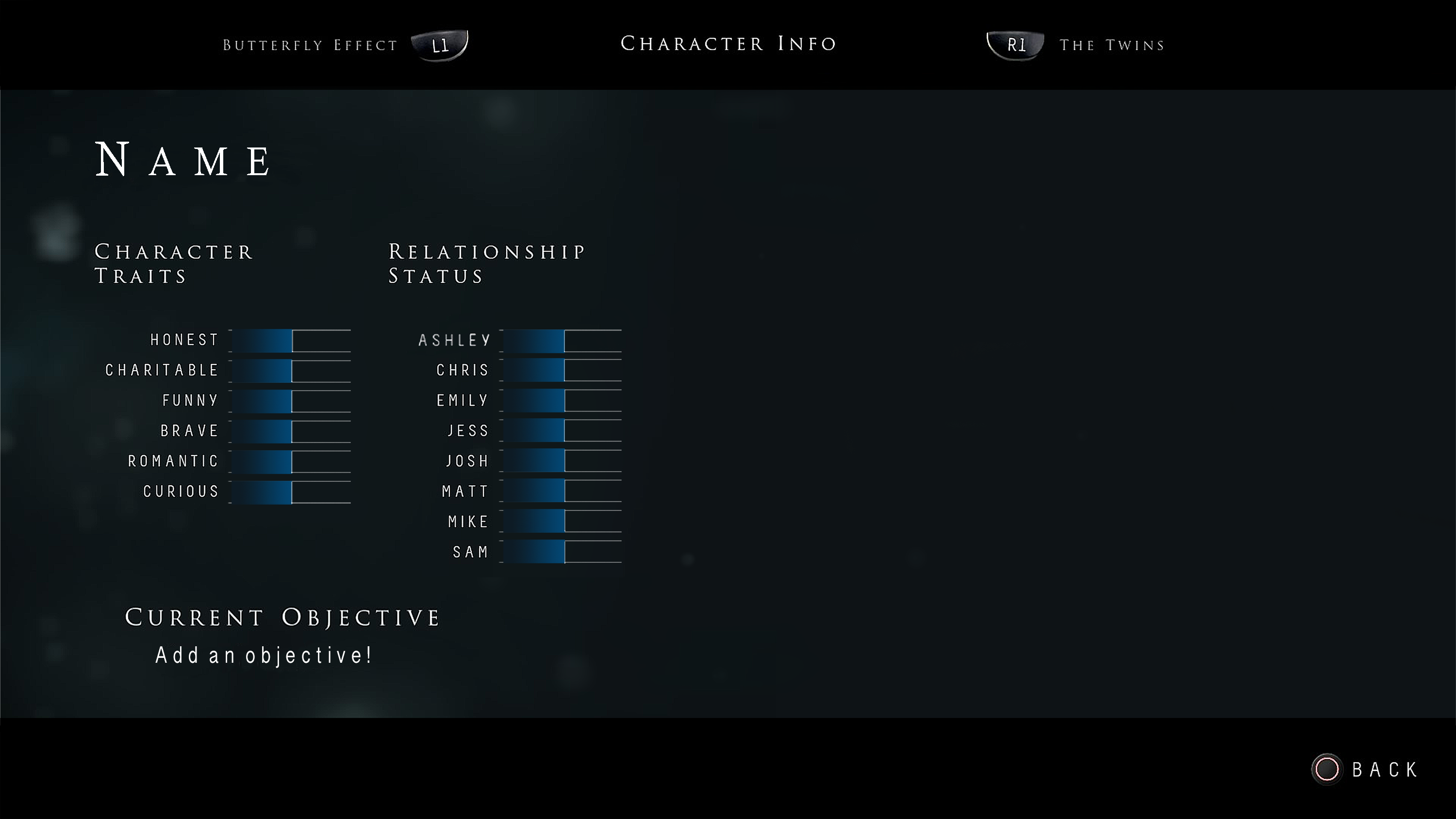 Until Dawn character template