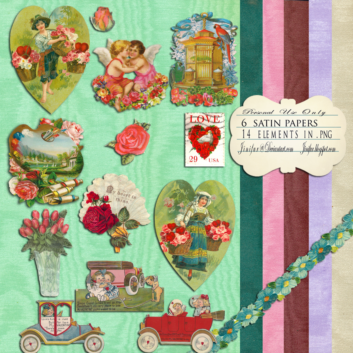 Vintage valentines png clips