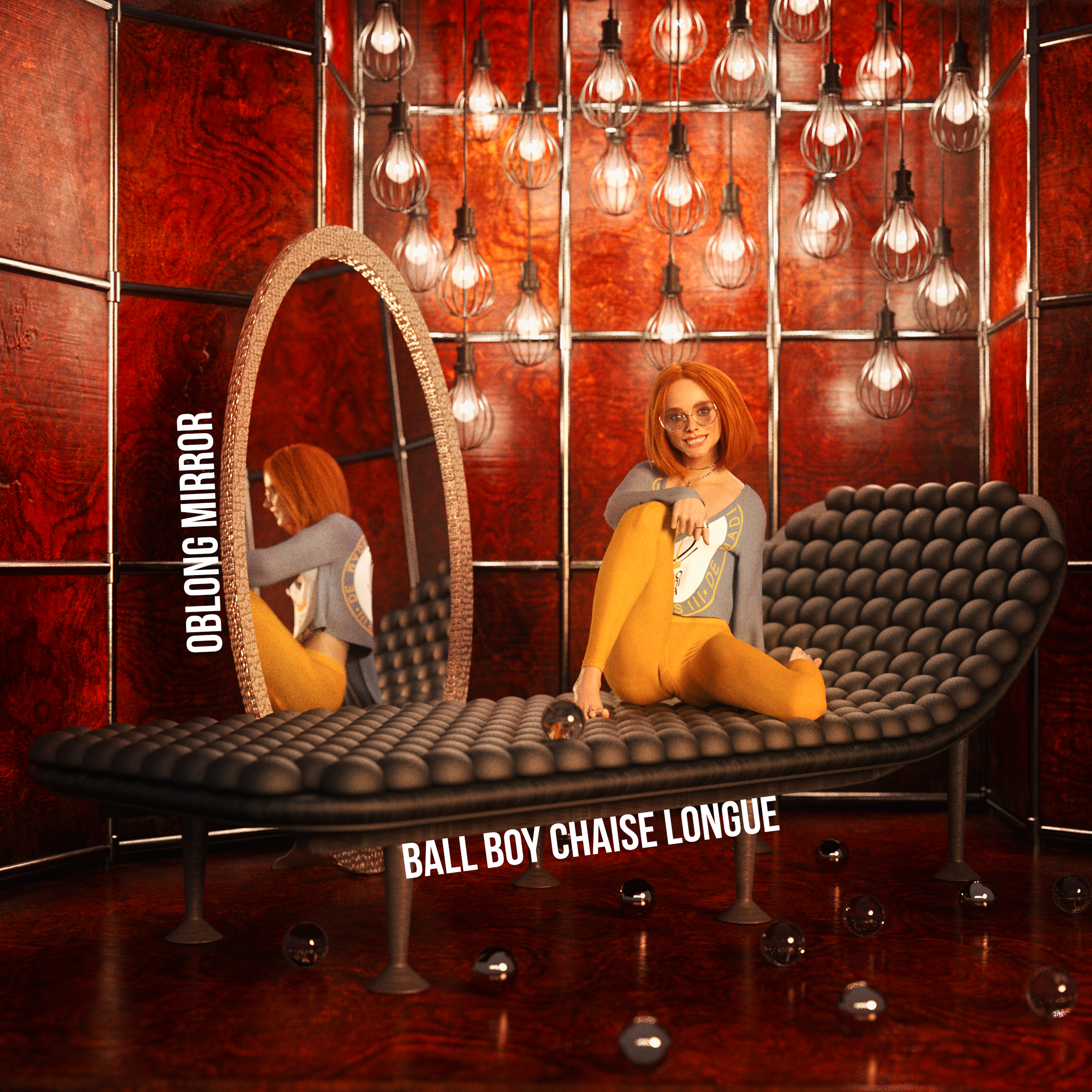 Woman on chaise longue with mirror