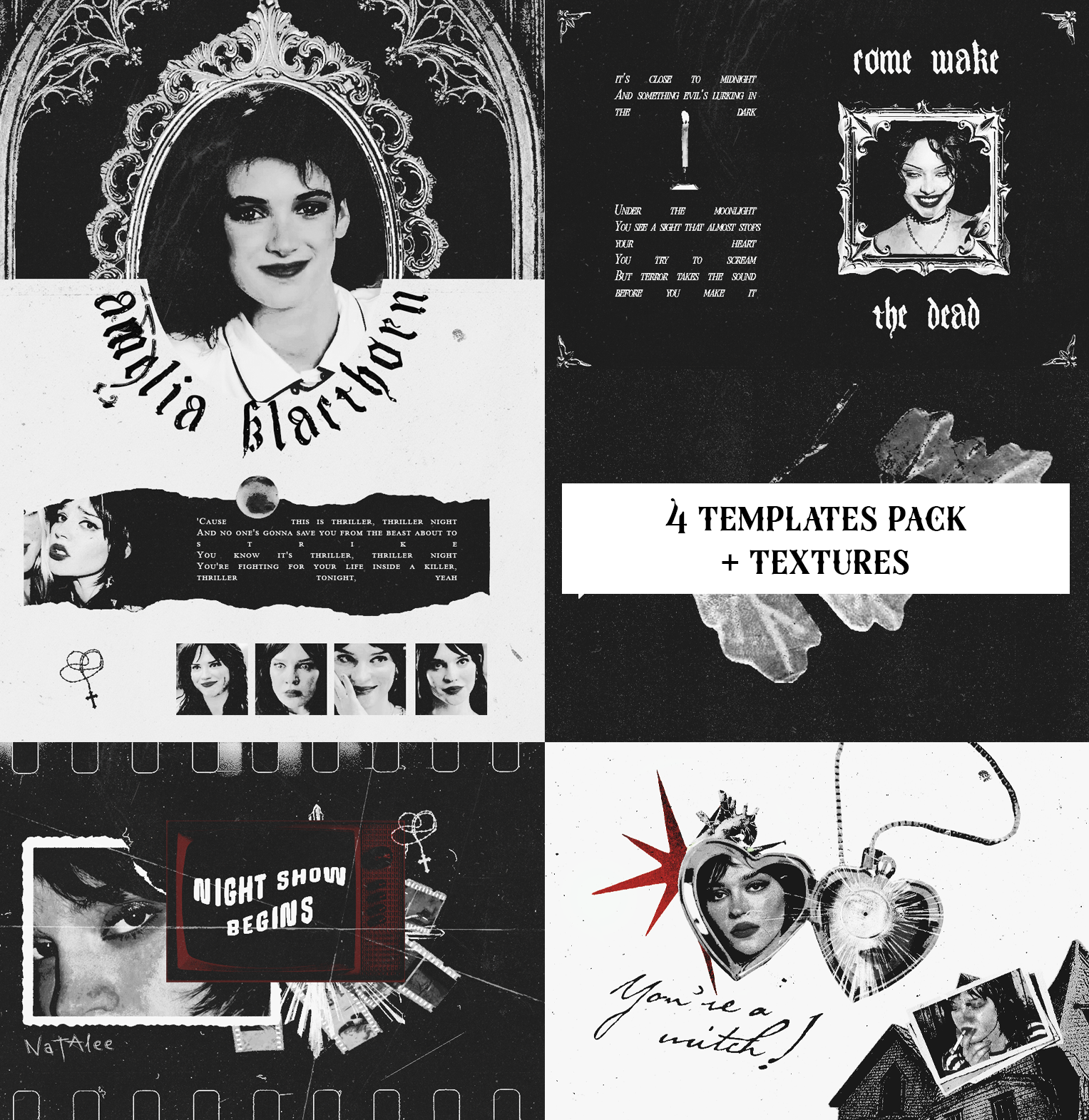 4 TEMPLATES +  TEXTURES (+PSD)! WITCH PACK ! 