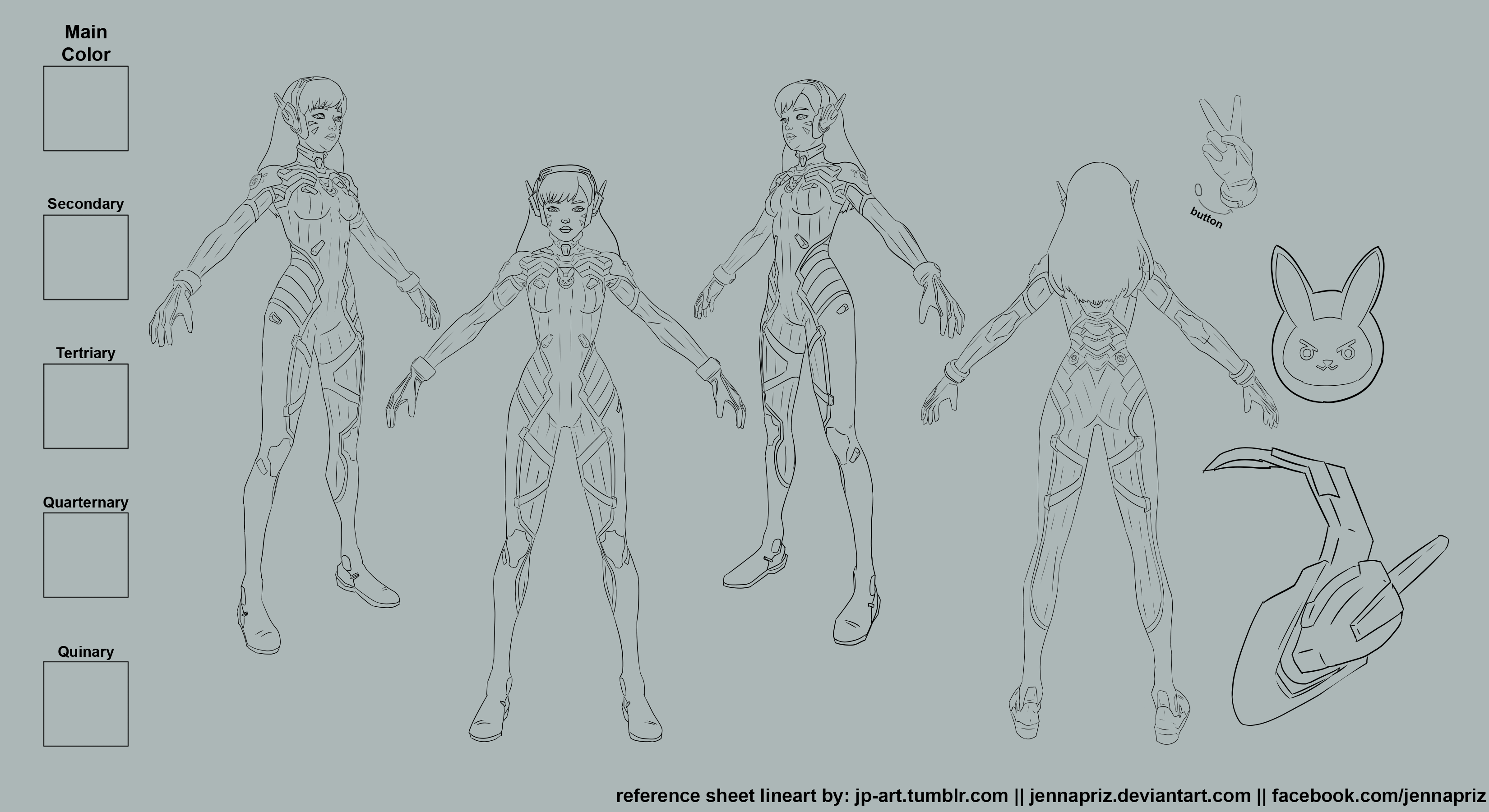 D.Va Reference Sheet Lineart by jennapriz on DeviantArt