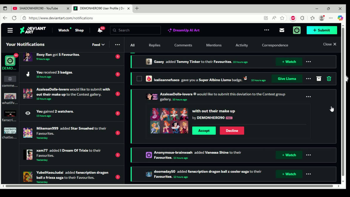 i just got 44 notifications on deviantart by DEMONHERO90 on DeviantArt
