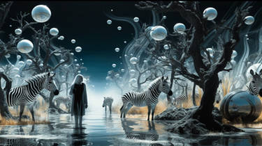 Surreal zebras LE - Mixed media and AI Art