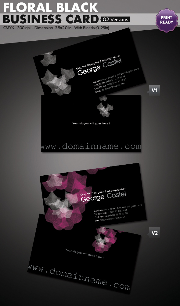 Floral Black Business Card