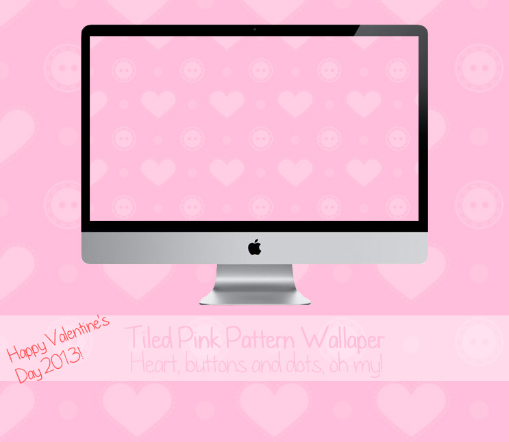 Cute Pink Heart, Button, Polka Dot Tiled Wallie