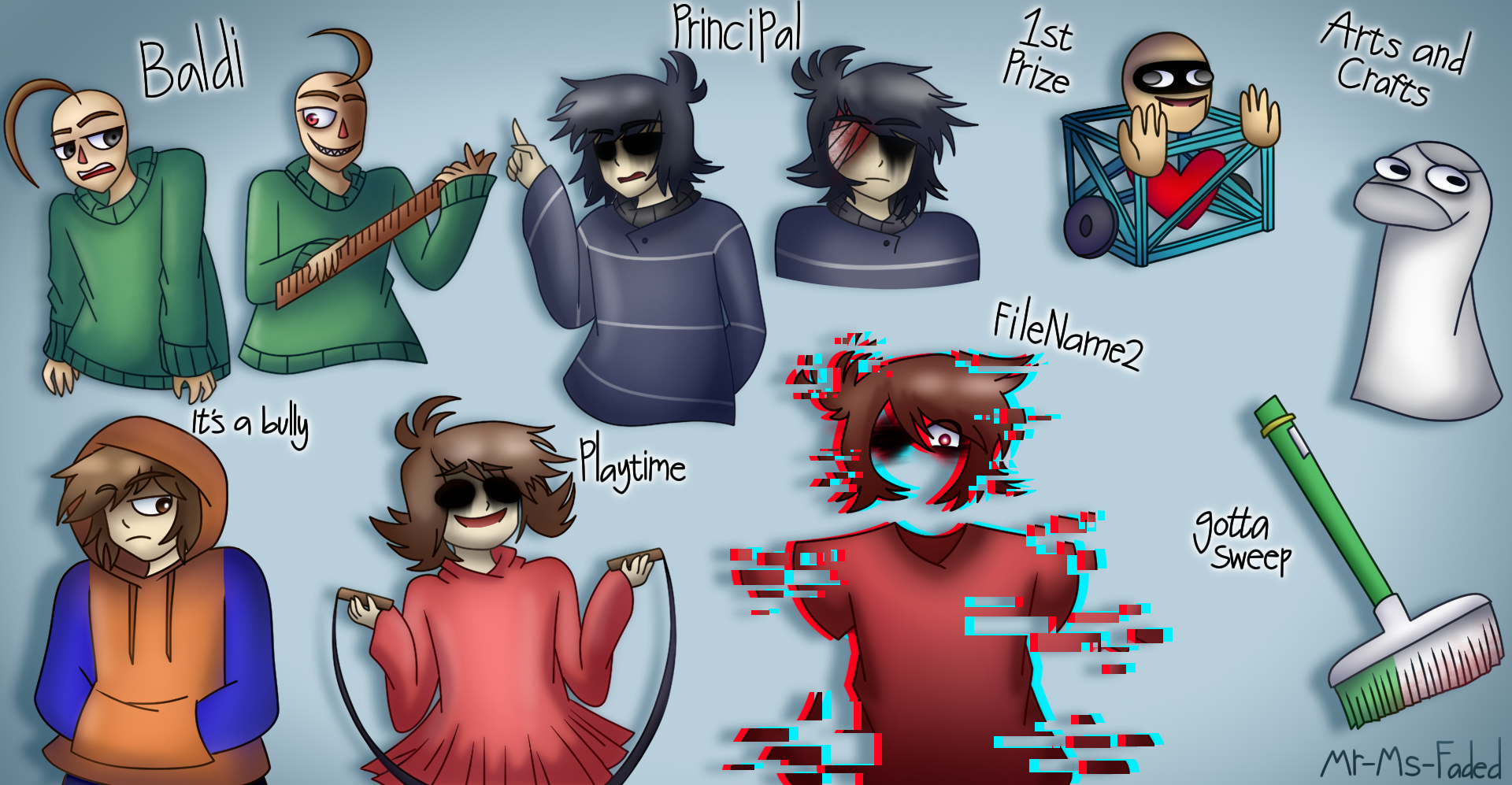 Dark baldis basics character designs by Mr-Ms-Faded on DeviantArt