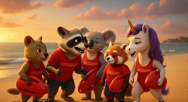 The lovely team as lifeguards.
