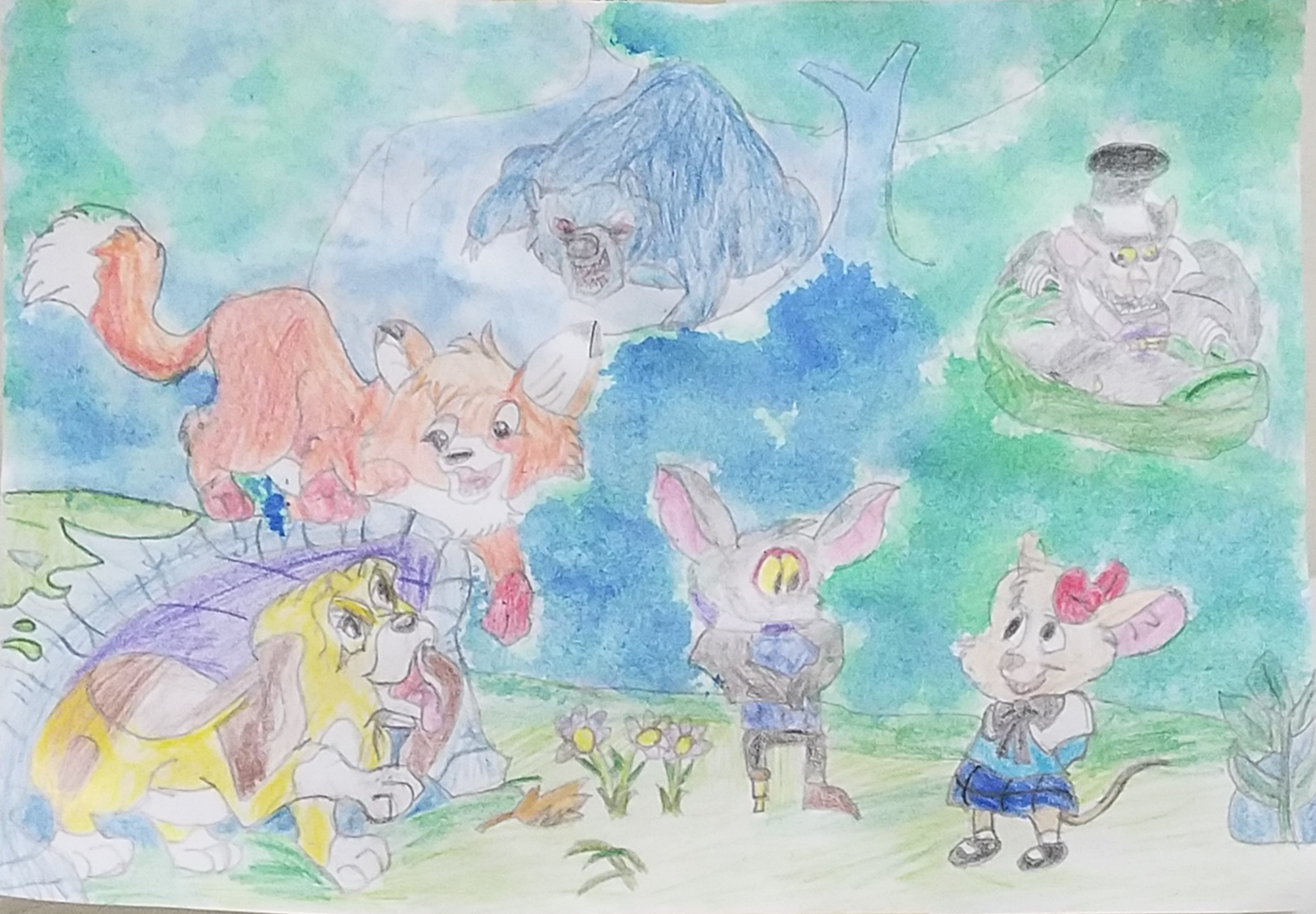 Tod, Copper, Olivia, Fidget, and the Villains