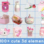 100+ PINK CUTE 3D ELEMENTS FOR EDITS