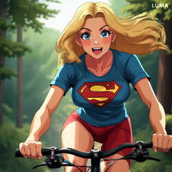 Animated Supergirl mountain biking