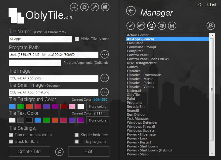 Obly Start Screen Tile Manager