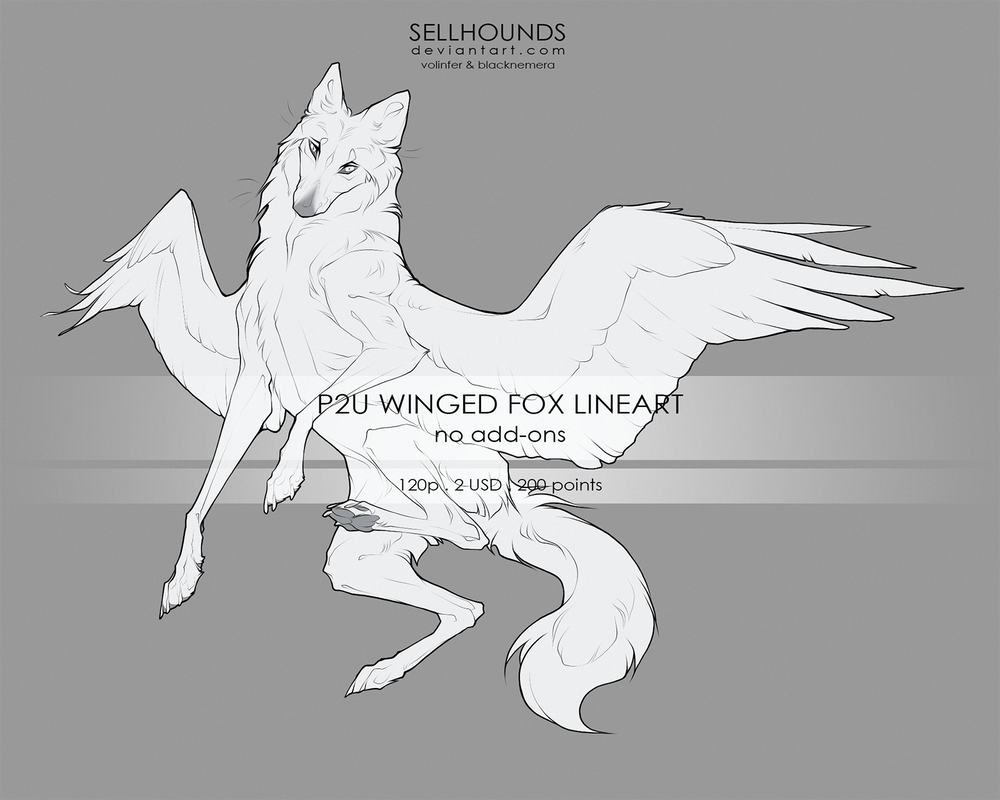 P2U Winged Fox Lineart by Sellhounds on DeviantArt