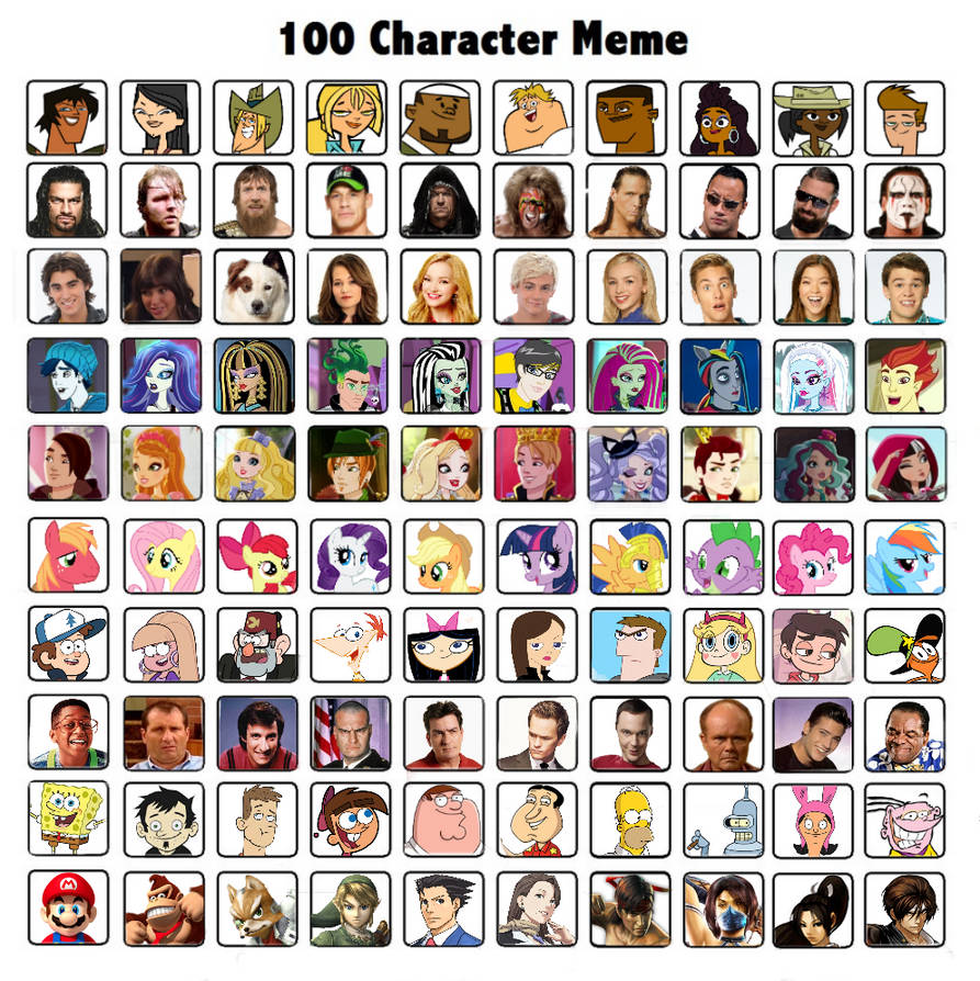Memes characters. 100 Character meme. 100 Character meme шаблон. 100 Favorite characters. 100 Character list.