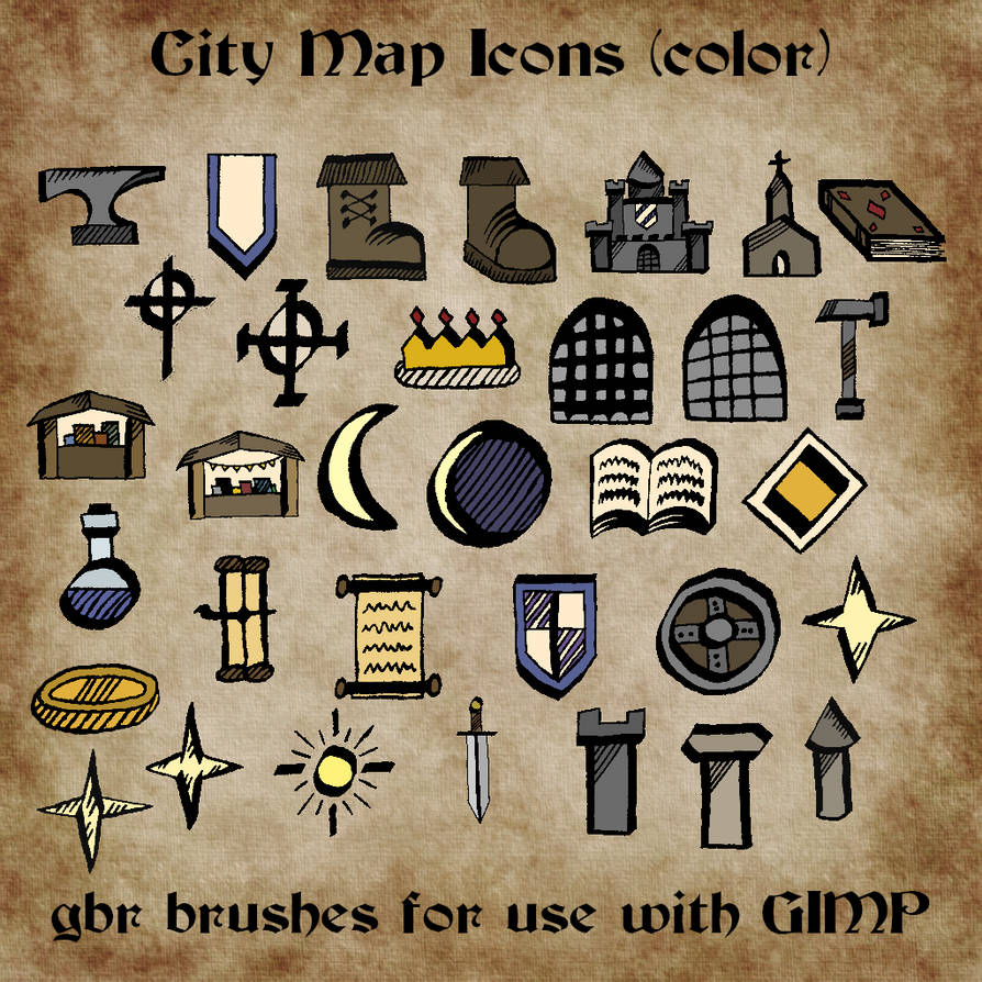 City Map Icon GIMP Brushes (color) by ALifeInColours on DeviantArt