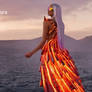 Model woman in hot lava dress. Ai video
