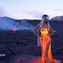 Model woman in hot lava dress. Ai video