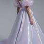 Model woman in holographic pastel dress