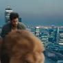 Guy riding lion inside living room. Ai video