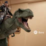Guy rides tyrannosaurus in apartment. Ai video