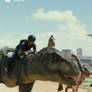 Dinosaur racing at the hippodrome. Ai video