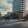 People ride dinosaurs on city's street. Ai video