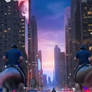 Mounted police ride dinosaurs, in city. Ai trailer