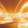 Futuristic coffee shop on hot Sun surface