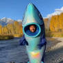 Person in fish costume is singing. Ai video