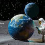 Astronaut makes graffiti of Earth, on the Moon. Ai