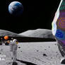 Astronaut and graffiti on the Moon. Ai