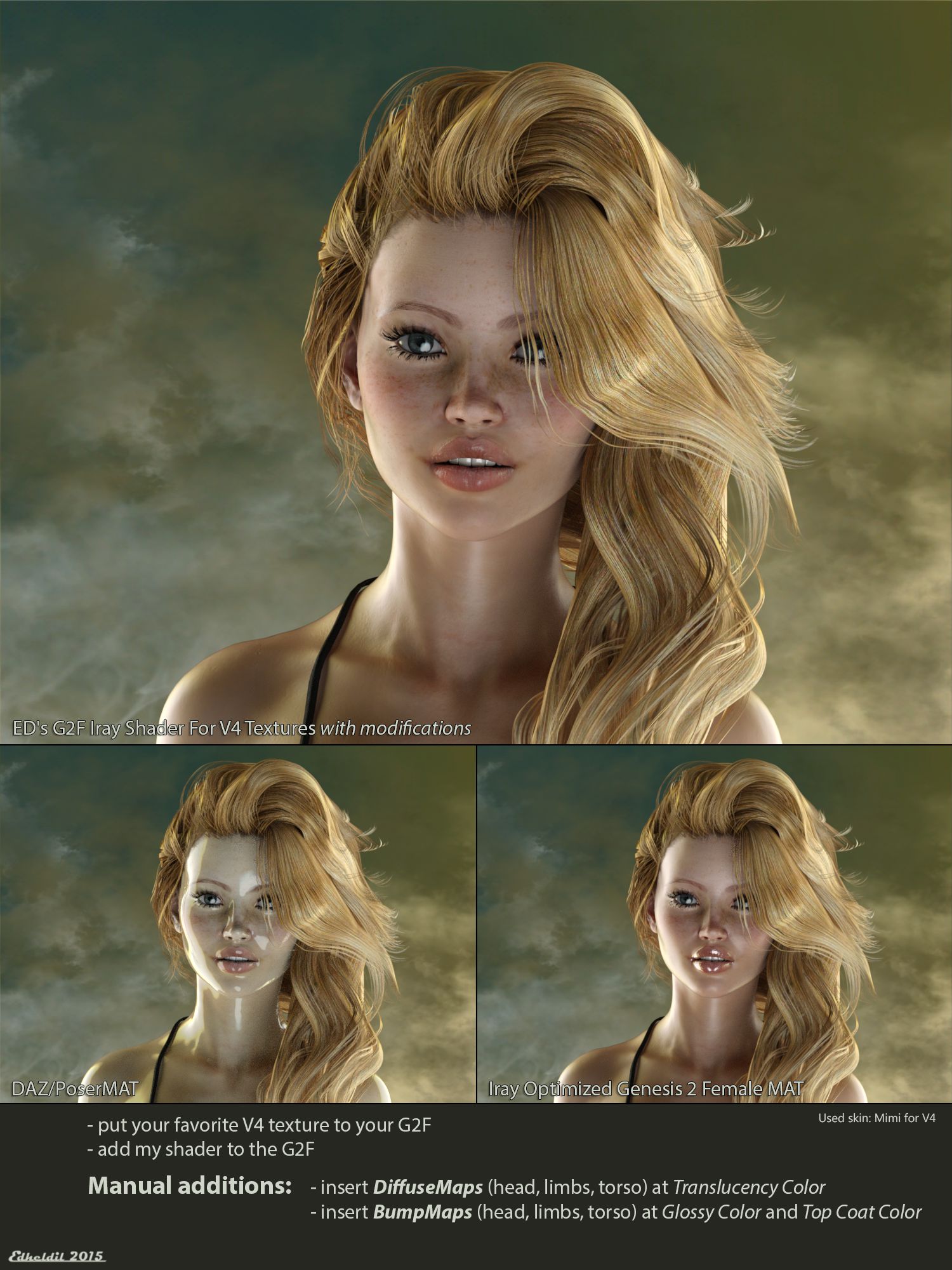ED's G2F Iray Shader for V4 textures by Edheldil3D