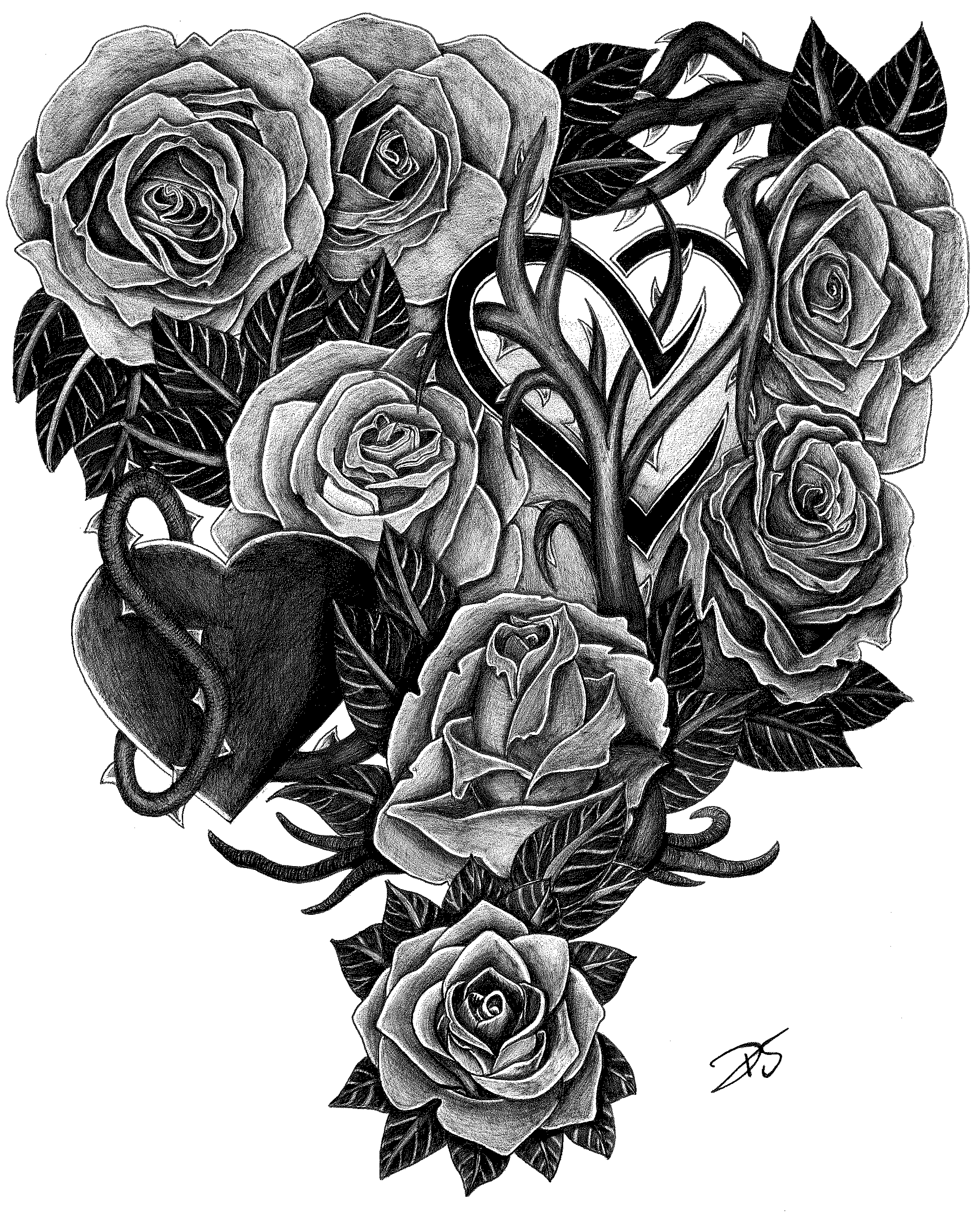 Roses and Hearts tattoo design