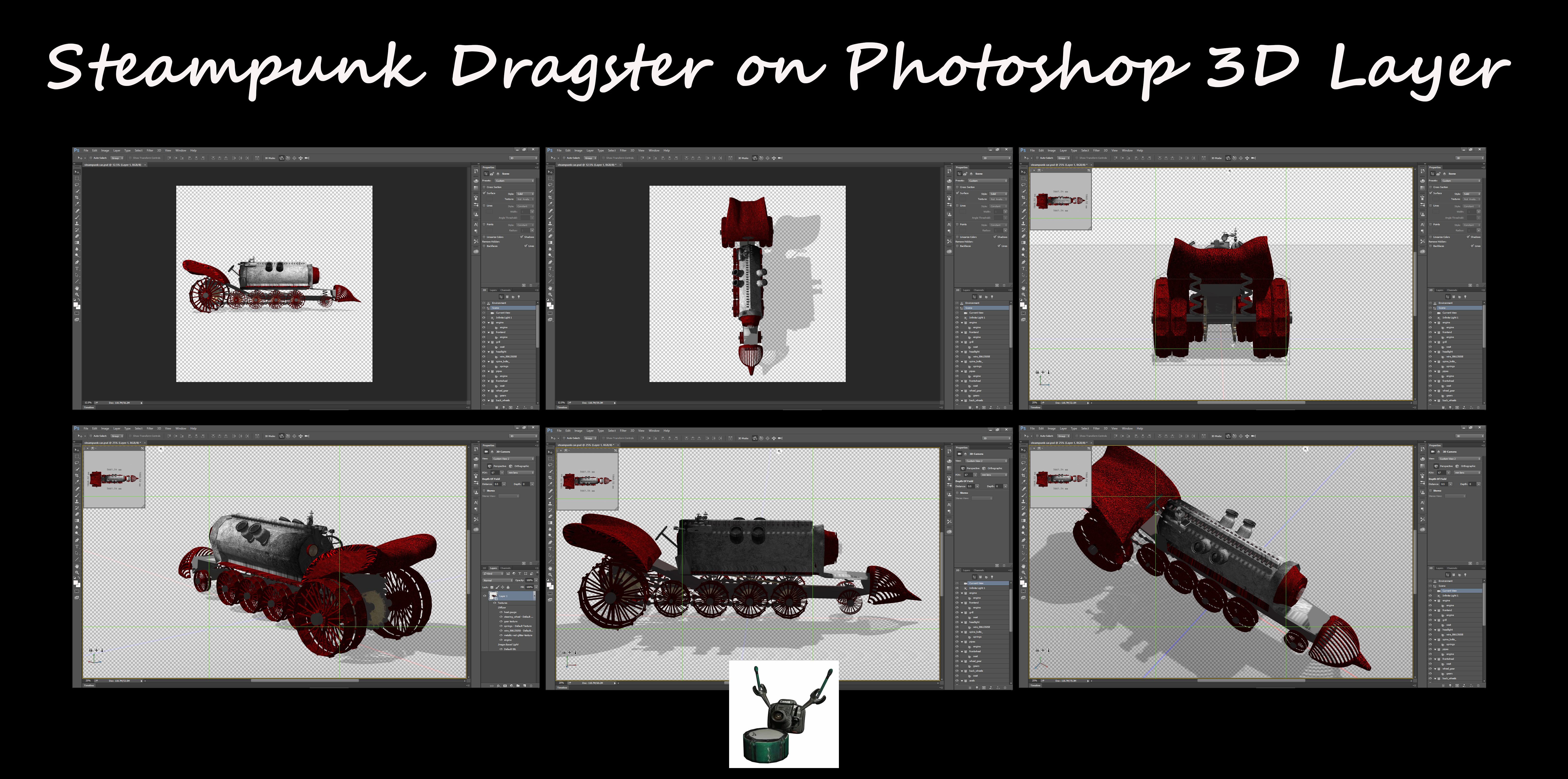 Steampunk Dragster on Photoshop 3D Layer